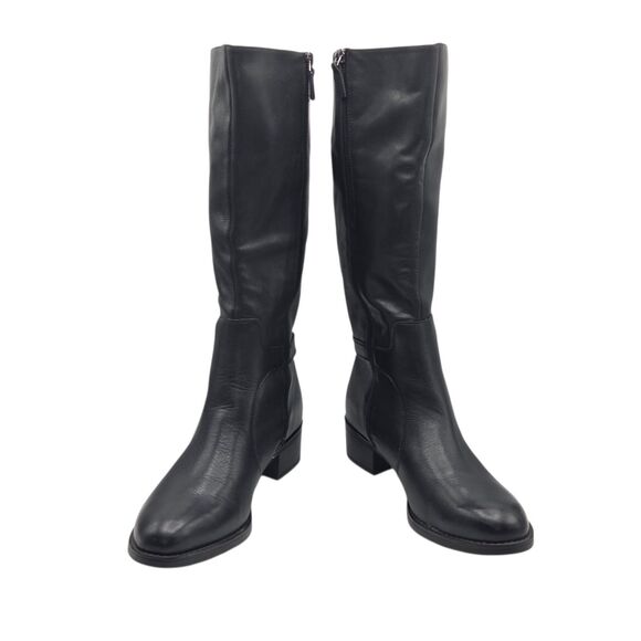 Franco Sarto Cecily Black Leather Tall Riding Boots Women Size 12M Side Zip - Picture 4 of 9